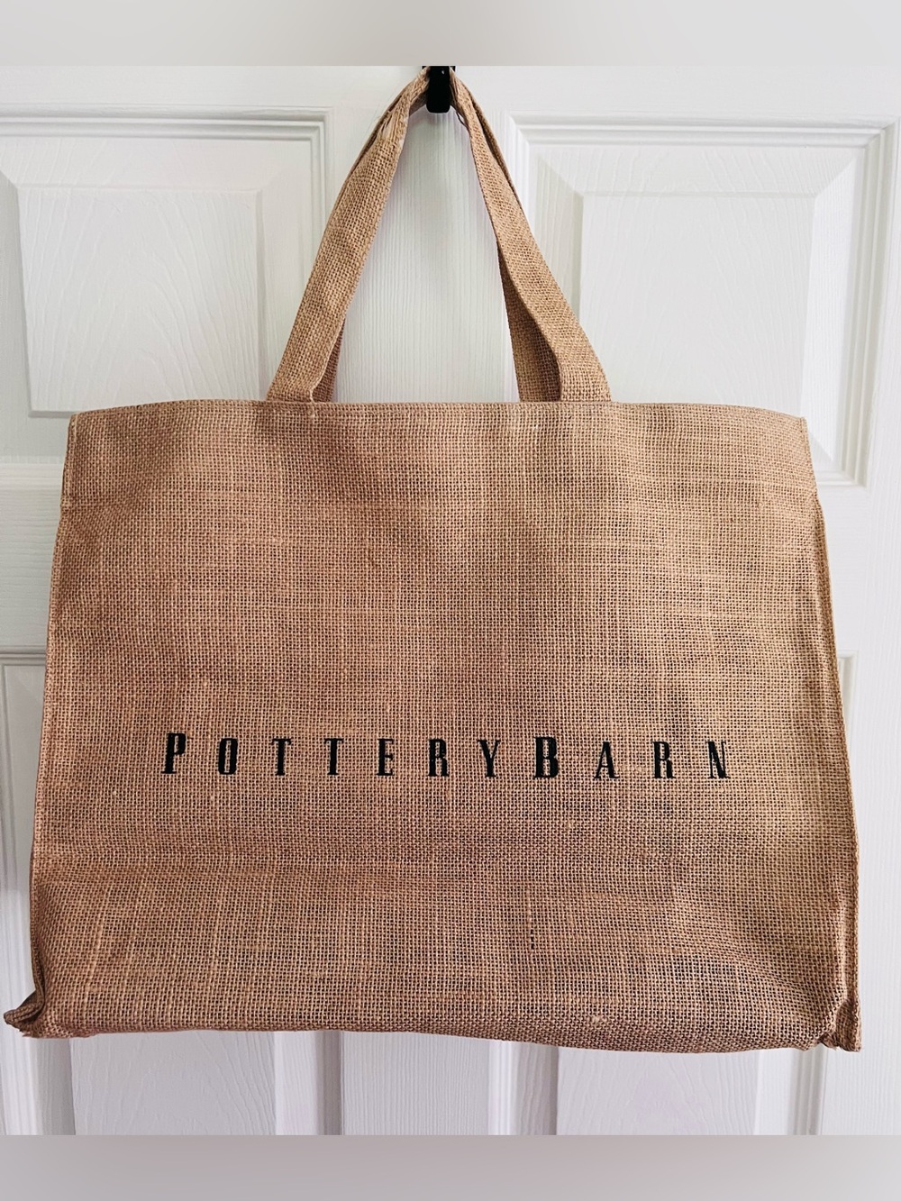 Pottery Barn Large Burlap Tote Bag with Black Logo